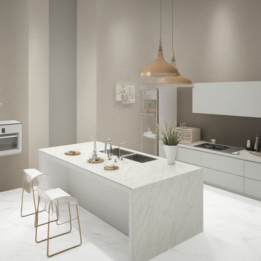 Кварцевая поверхность с рисунком «книжный разворот» серии Passerby с водопоглощением менее 0,05% и долговечностью